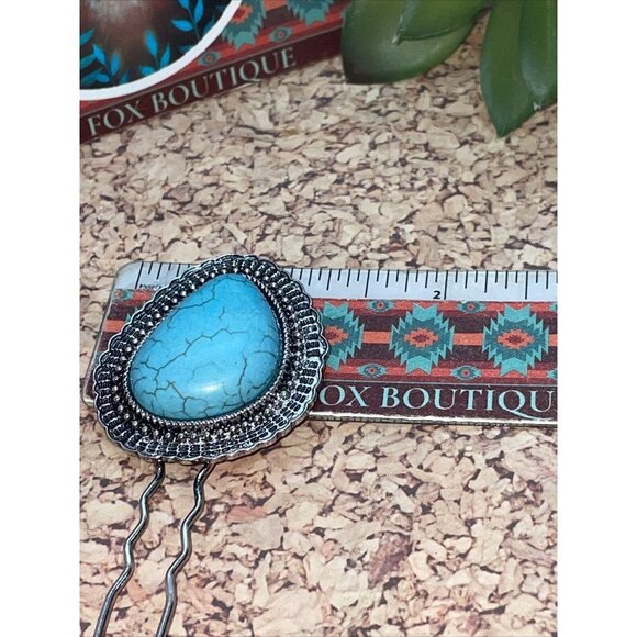 WESTERN Blue TURQUOISE HAIR PIN Clip Silver Southwest Comb Barrette LARGE - Picture 8 of 9
